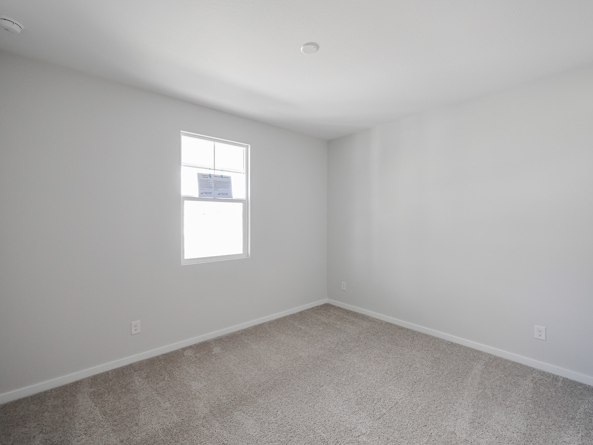 A room with a window and a carpet.