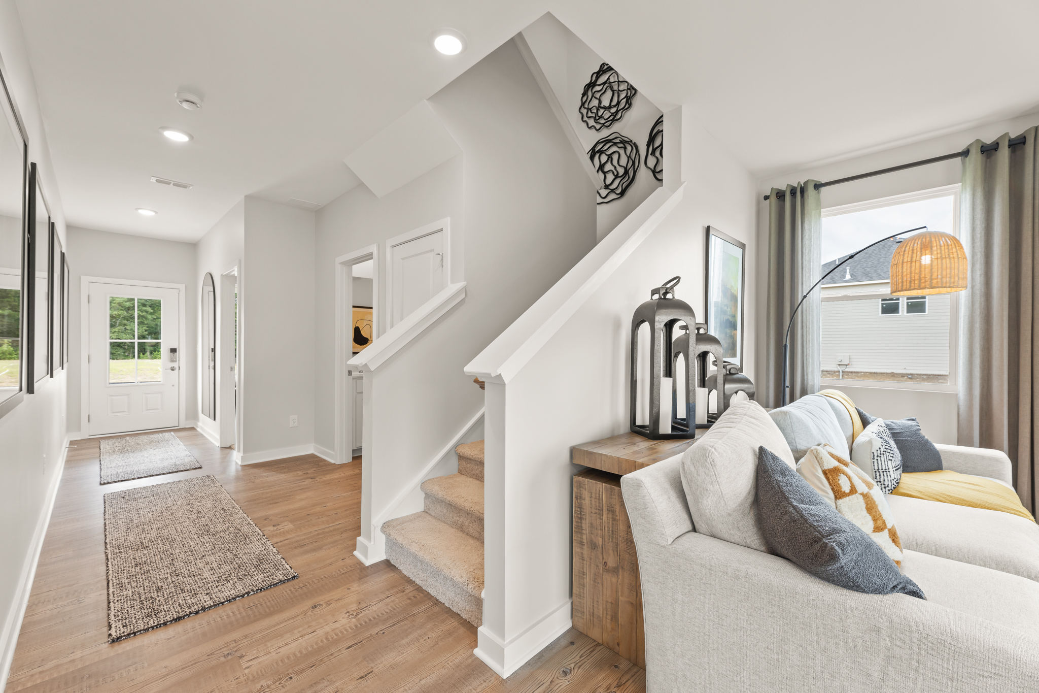 A white staircase in a house.