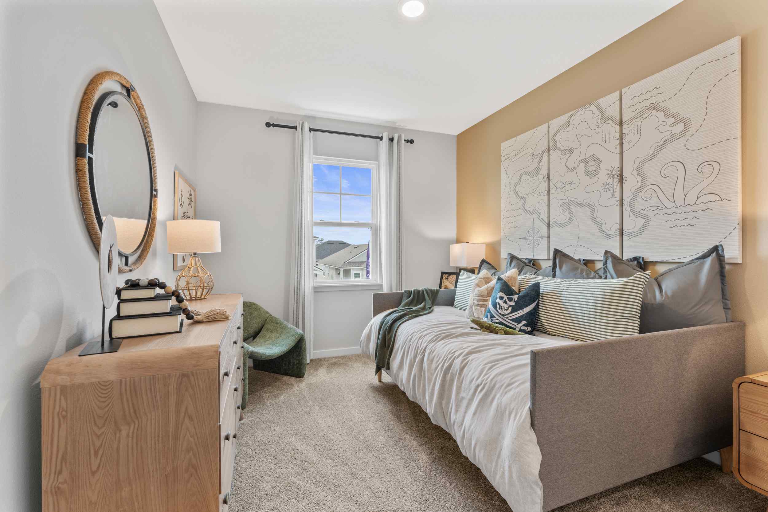 Silverbell II Model Home Guest Room with Daybed and Pirate Theme at Camden Woods in Kingsland, GA