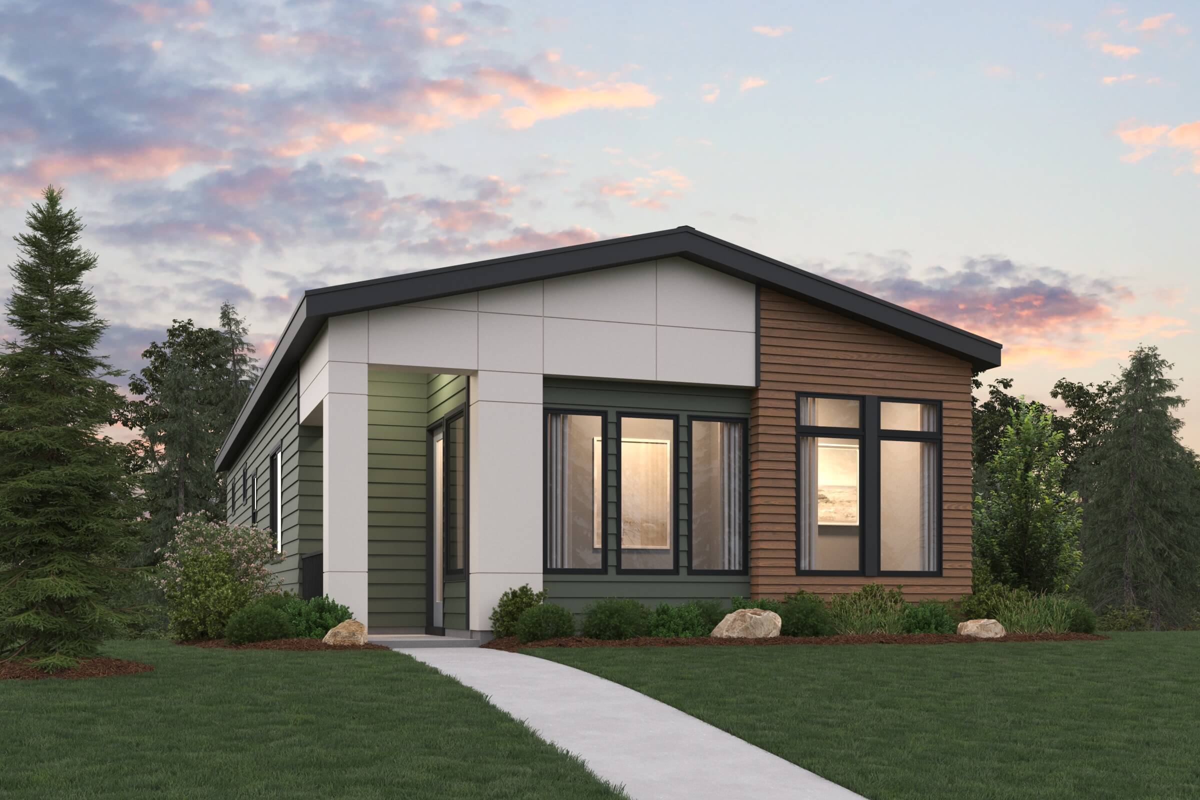 A house with a lawn and trees.