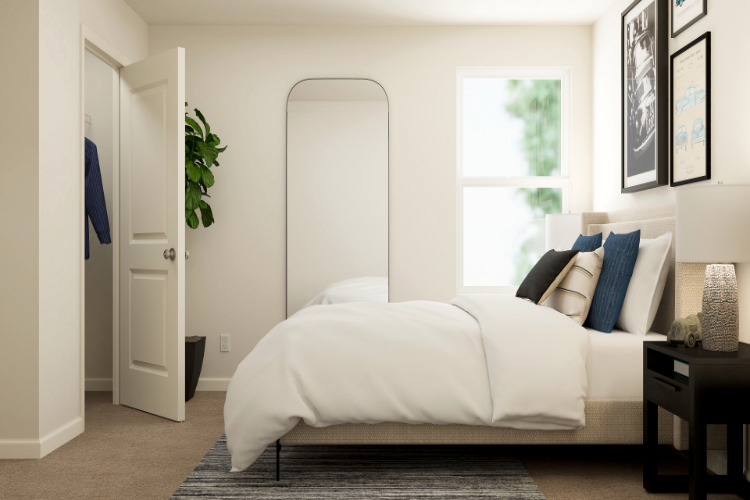 A white couch in a room.