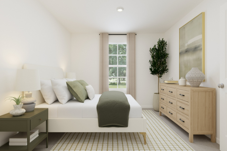 A room with a bed and a table.