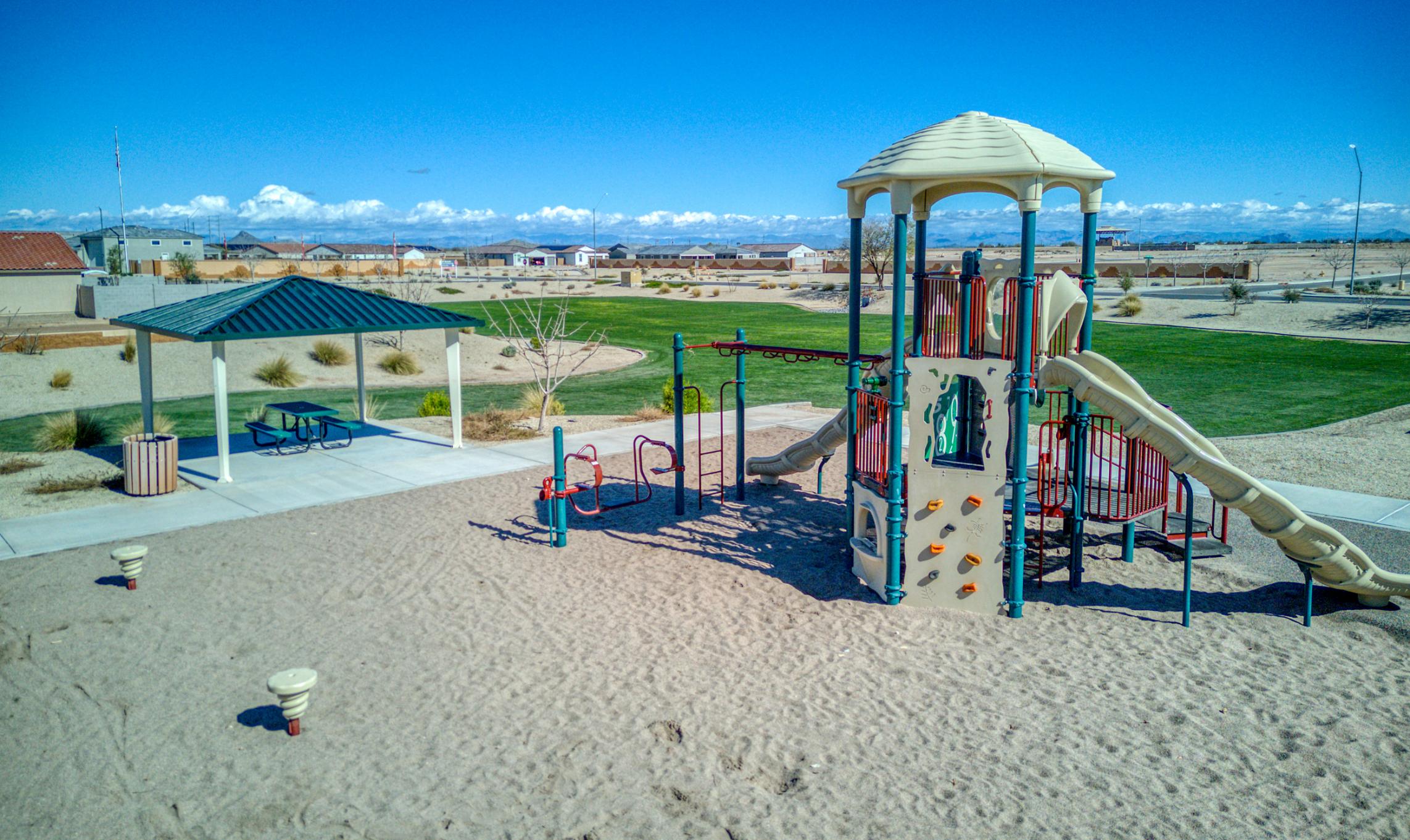 A playground with a slide.