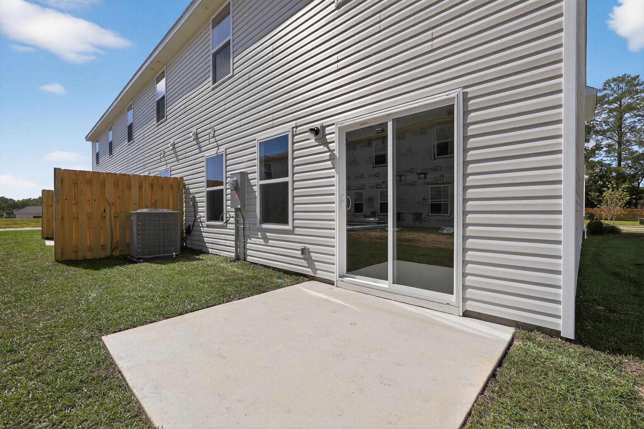 A house with a glass door.